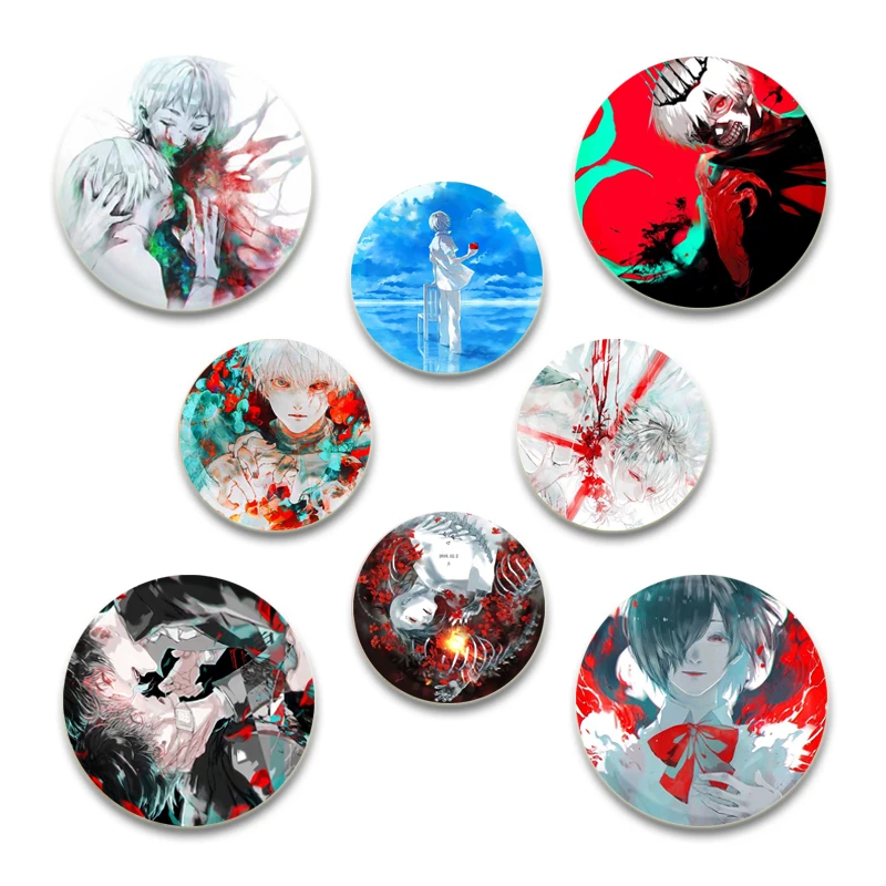 Anime Character Ken Kaneki/Touka Kirishima/Rize Kamishiro Soft Button Pin Creative Funny Meme Brooch Badge Bag Coat Accessories