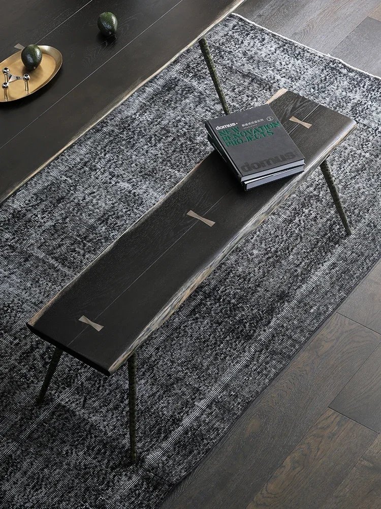 Nordic British wind bed stool, solid wood furniture, oak wrought iron natural edge bench