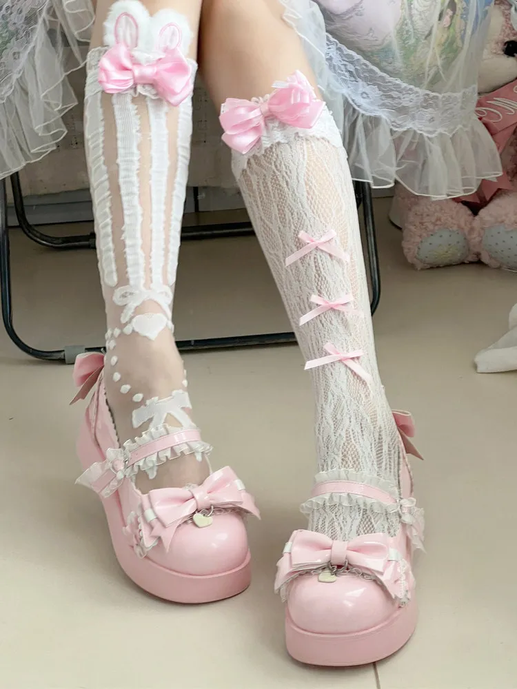 Japanese Lolita Sweet Stockings Stacked Niche Ab Pink Rabbit Ears Millennium Y2k Mesh Socks Girl