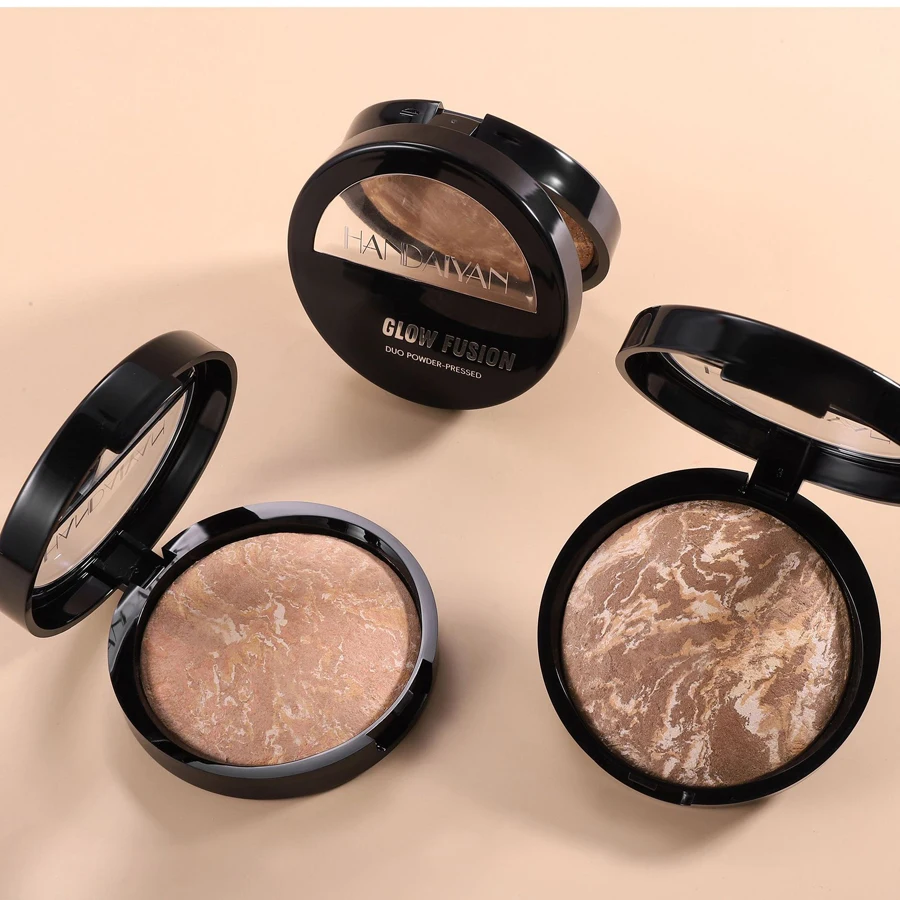 Gesichts-Highlighter-Palette, hochglänzende Gesichts-Bronze-Farben-Palette, natürliches Leucht-Finish, Perlenschimmer, glattes, gebackenes Puder