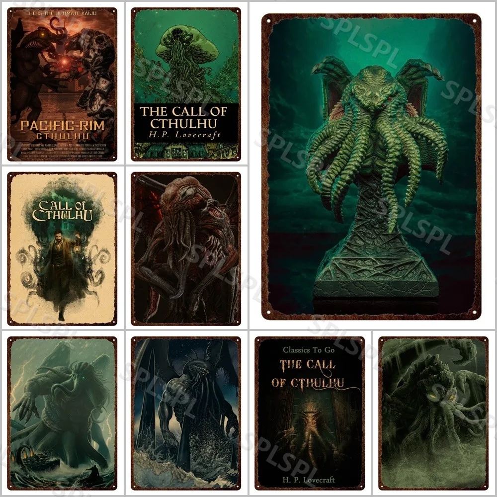 H. P. Lovecraft Cthulhu Metal Print Plates Movie Horror Decor Tin Sign Posters Vintage Pub Bar Sign Decor Metal Tin Sign Plaques