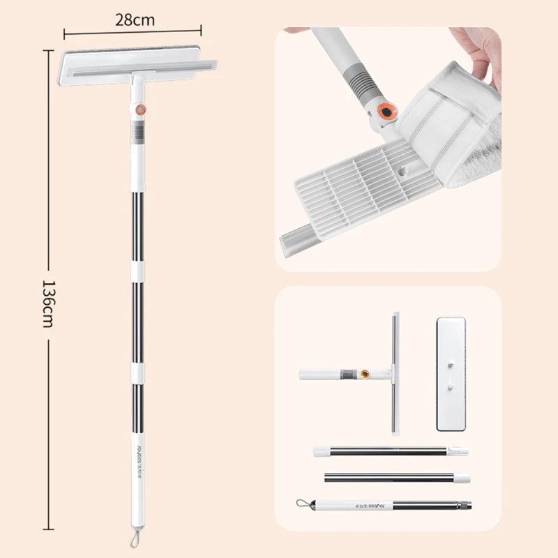 Joybos Multifunctional Window Mop Glass Wiper with Silicone Scraper Floor Mop Glass Wiper Window Cleaner