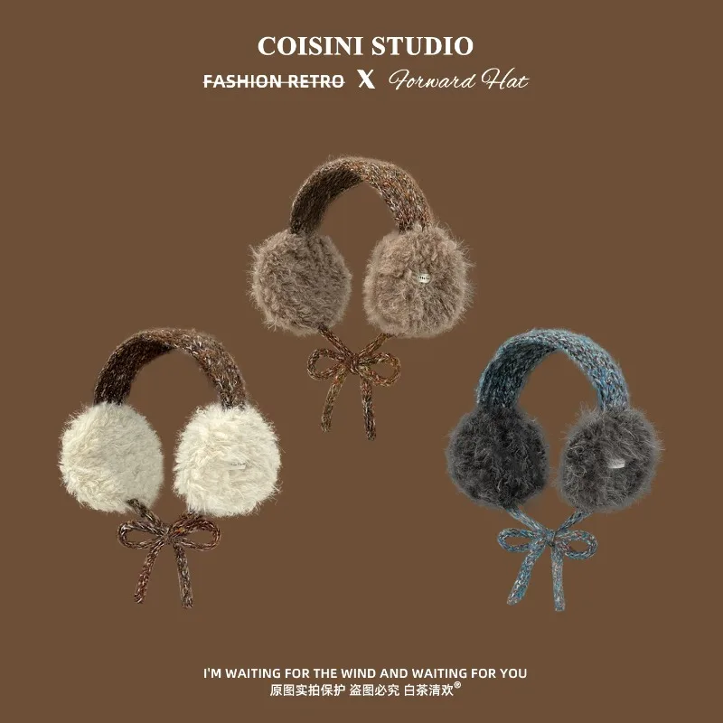 women-korean-ins-style-color-block-strap-plush-earmuffs-winter-versatile-warm-windproof-fuzzy-ear-warmers-with-tie-band