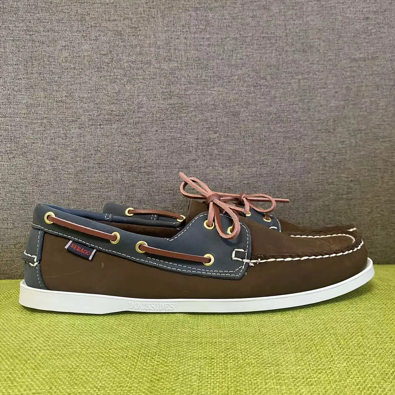 

Men Homme Authentic Sebago Docksides Shoes - Premium Leather Moc Toe Lace Up Boat Shoes 307A