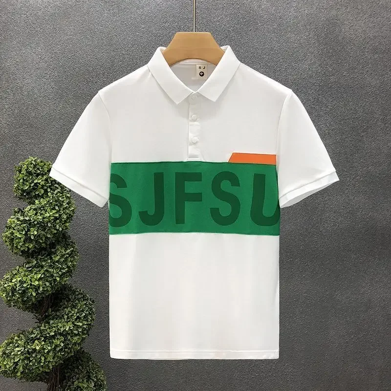 

With Collar T Shirt for Men No Logo Cool Luxury Elegant Men's Clothing 2025 Loose Top Original Stylish Smooth Xl Man Polo Shirts