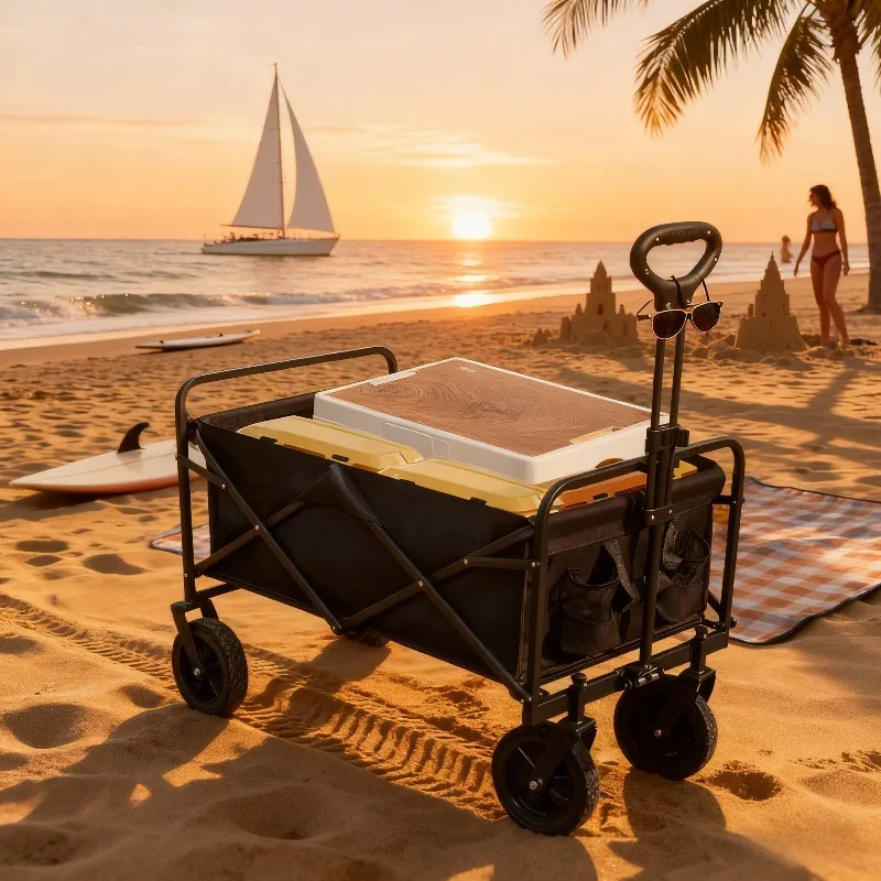 

Foldable trolley, large capacity garden cart with storage bag, telescopic handle, 360-degree swivel wheels, suitable for daily shopping, outdoor camping, gardening, beach play and other leisure activities