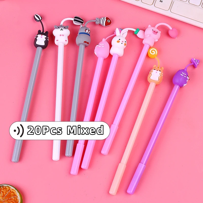 

20Pcs/Lot Kawaii Animal Pendent Gel Pens Cute Cat Pig Rabbit Mouse Mole Black Ink Pen Kids School Stationery Office Supply Gift