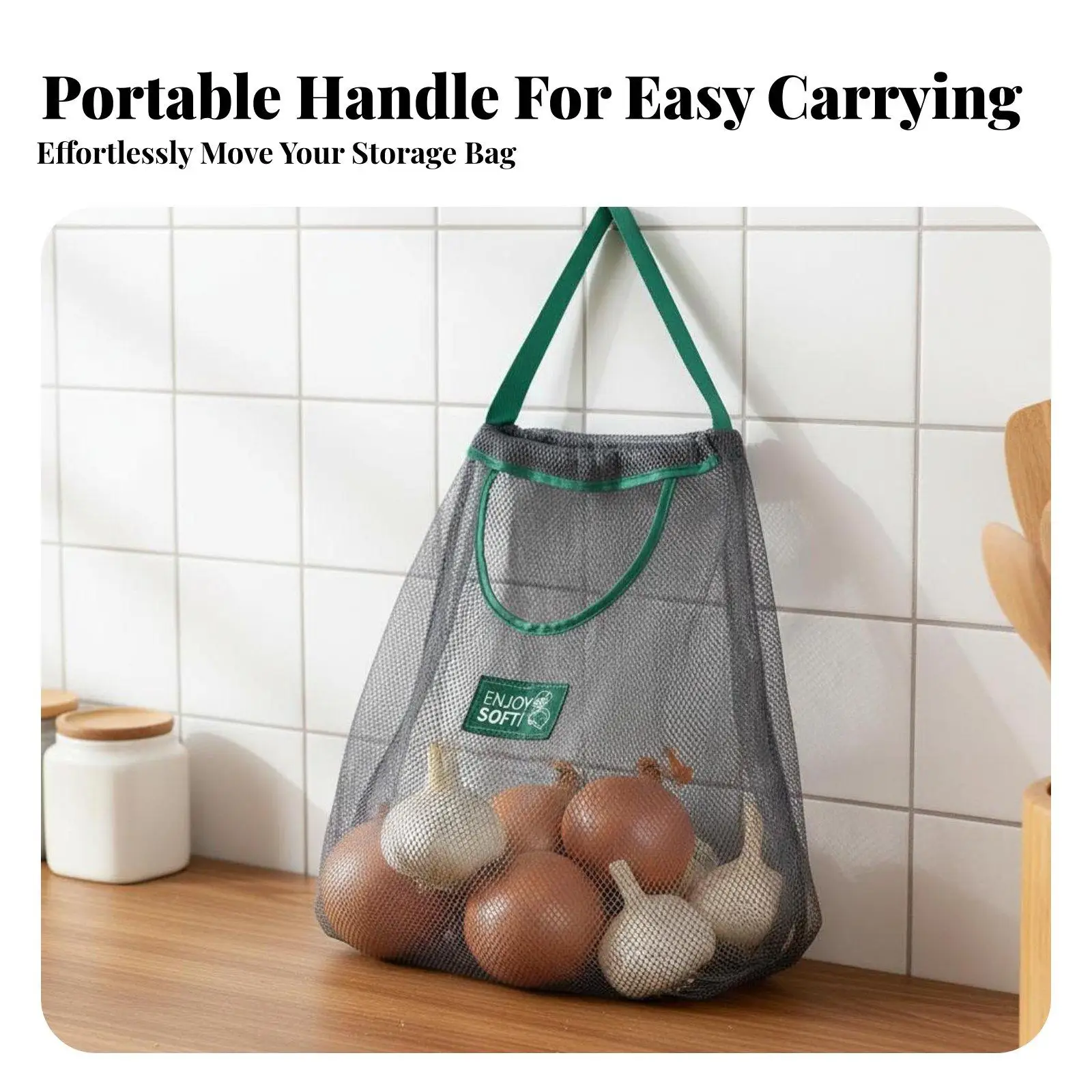 Hanging Mesh Storage Bag Mobile Kitchen Storage Net Space Saving Hanging Mesh Bag for Pantry, Wall Mount, RV