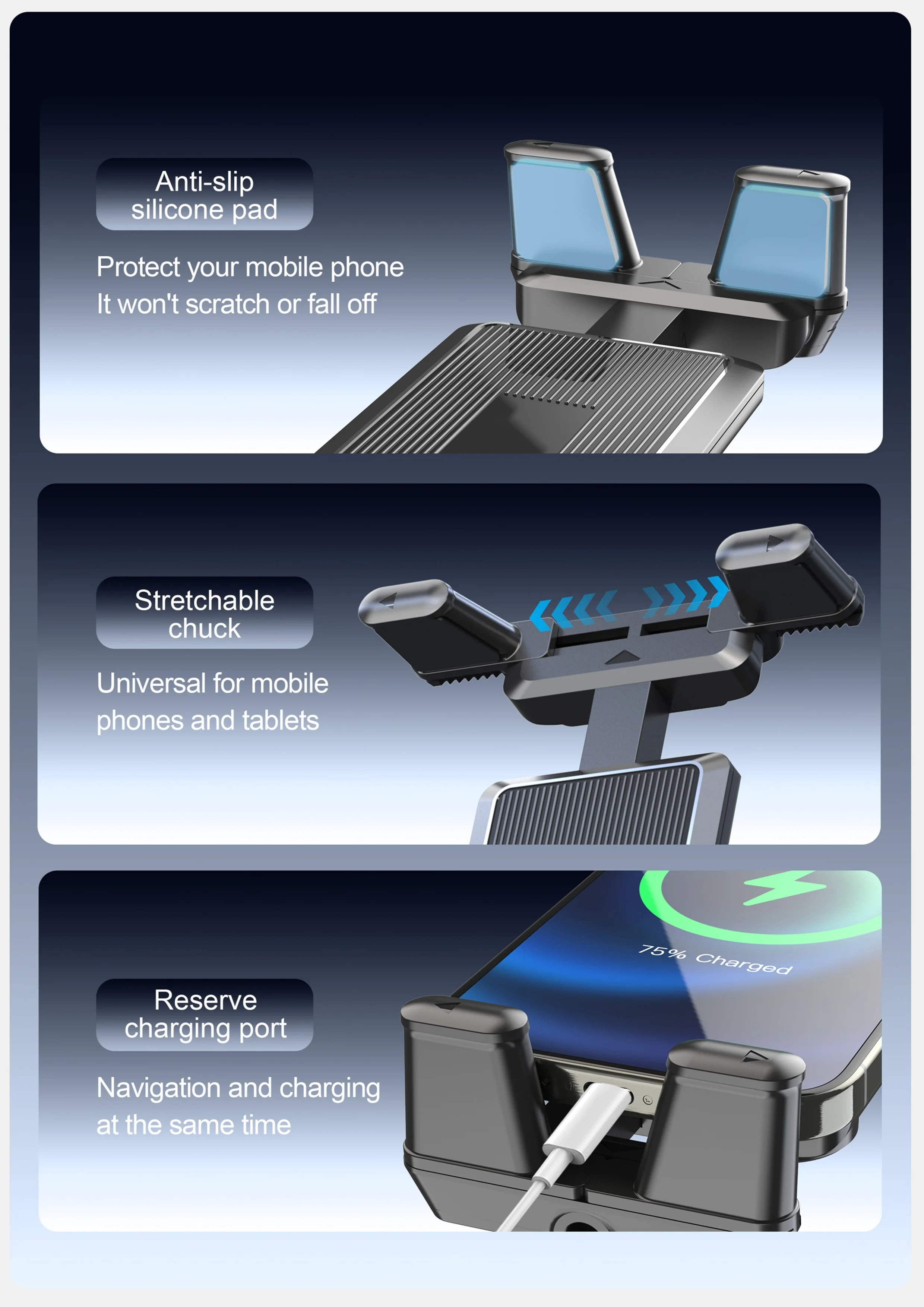 SMGXHE Armaturenbrett-Tablet-Halterung für Auto mit Saugnapfbefestigung, universell passend für 7"-15"-Tablets und 4"-7"-Handys – Detail 5