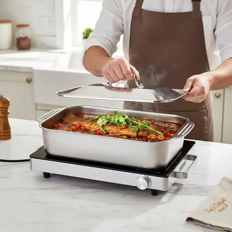 Stainless Steel Baking Pan With Lids Deep Dish For Fish/Pasta/Grilling Oven & Dishwasher Safe Cookware Kitchen Baking Tool Set