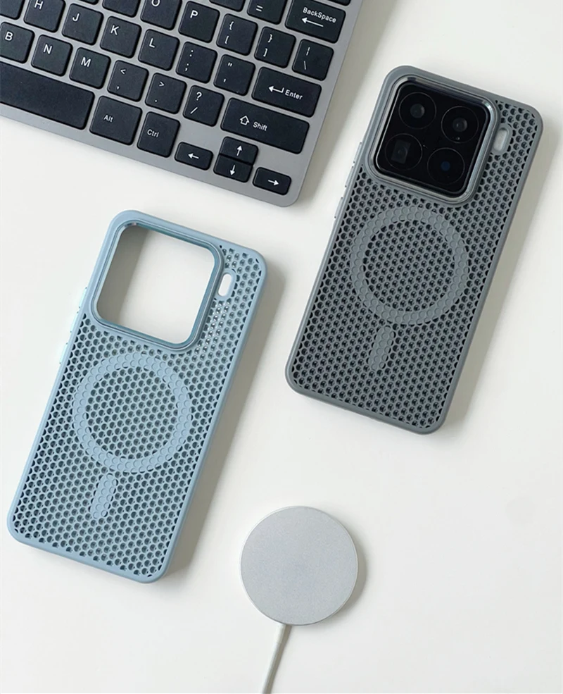 Für Xiaomi Mi 15 Ultra 15 pro Mi 14 Magnetische Legierung Objektiv Drahtlose Lade Abdeckung Hohl Waben Mesh Kühlung Magsafe Telefon Fall – Detail 5