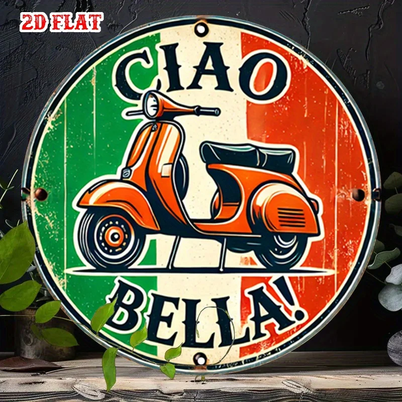 Ein flaches, kreisförmiges 2D-Holzlogo für ein Vintage-Elektrofahrrad – einfache italienische Holzkunst, perfekte Raumdekoration