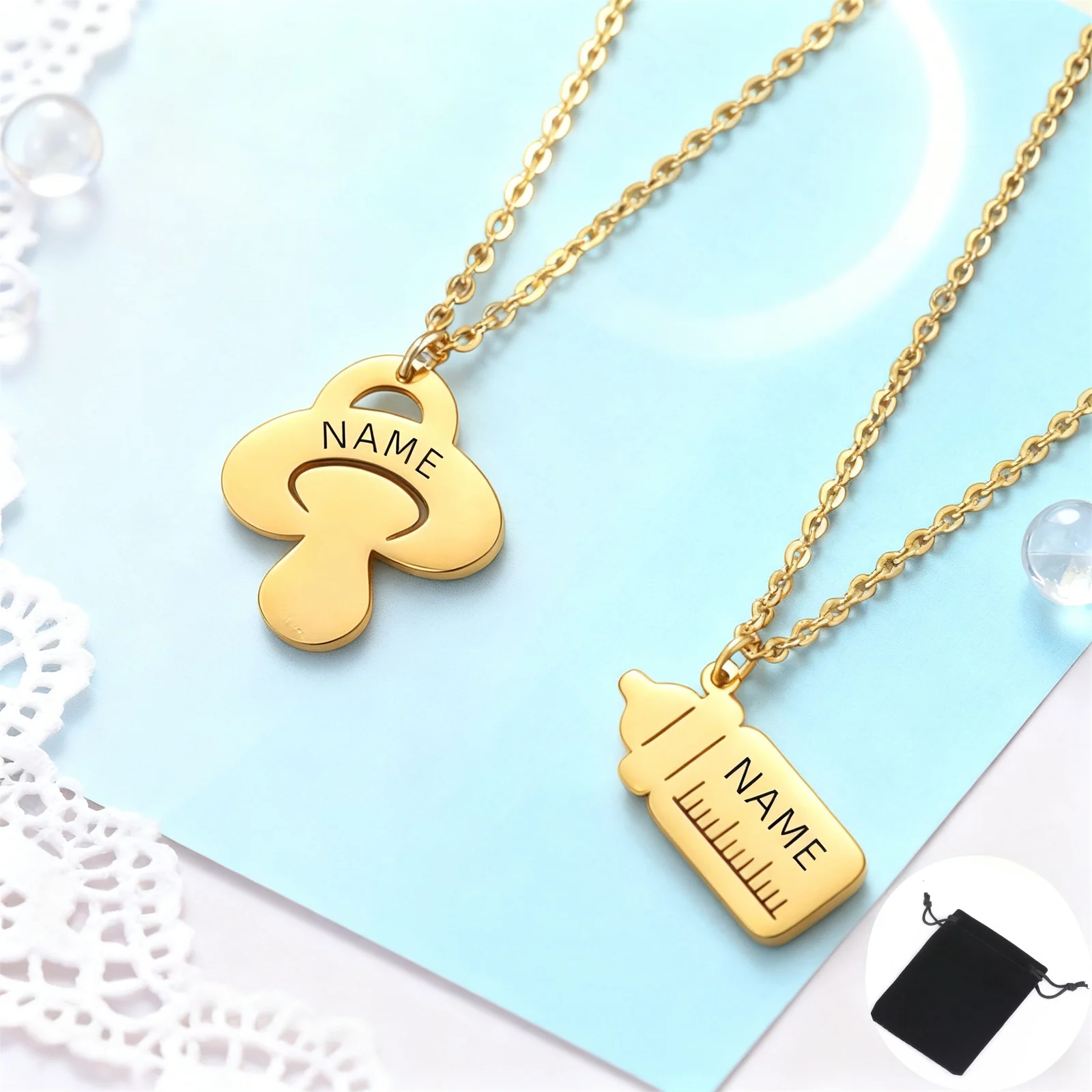 Customized Name Date Nipper Bottle Necklace Stainless Steel Personalized Mom Necklace Family Newcomer Mom Gift