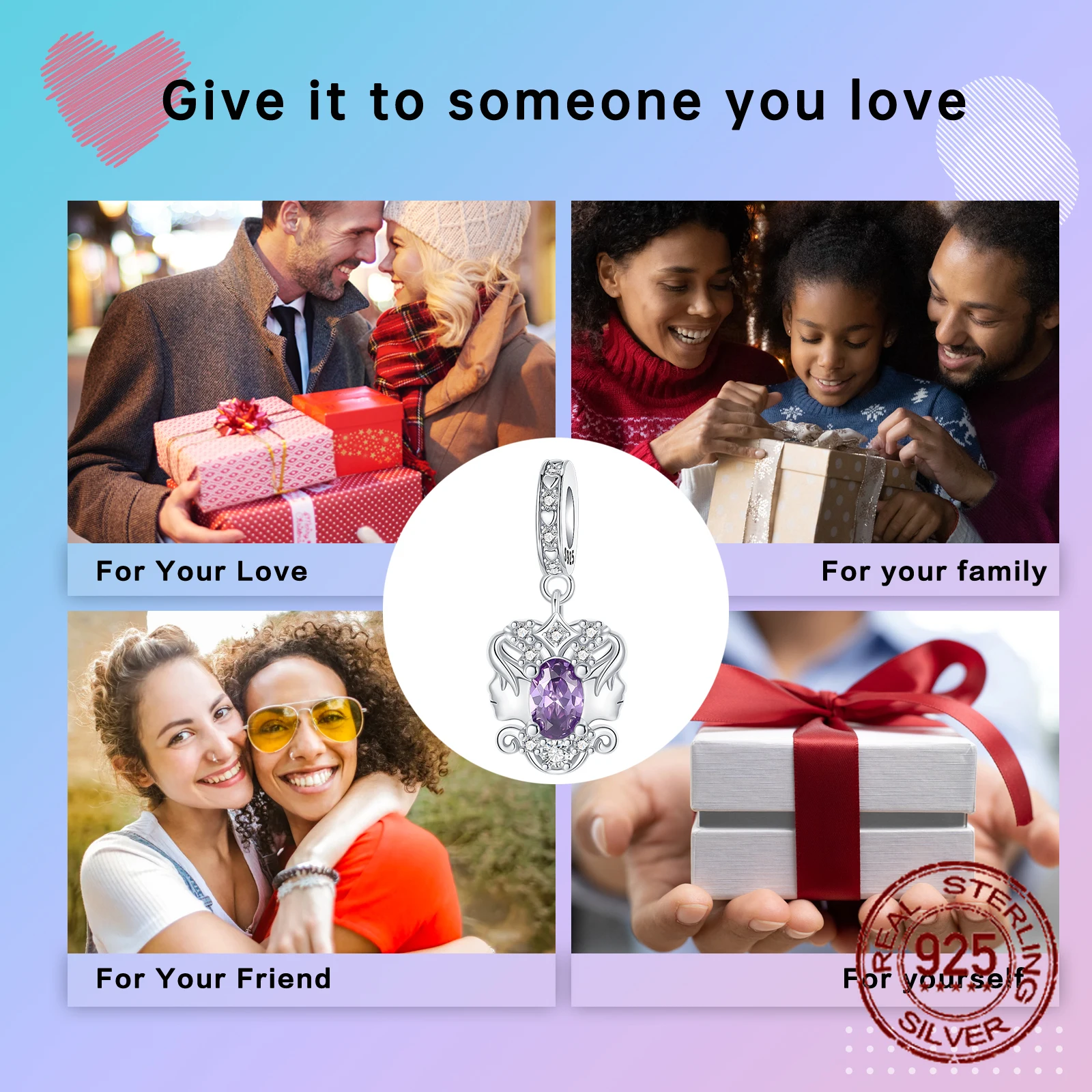 925 فضة 12 الأبراج الجوزاء الأرجواني دلاية من حجر الزركون سحر صالح الأصلي أساور ساحرة النساء DIY بها بنفسك مجوهرات هدية