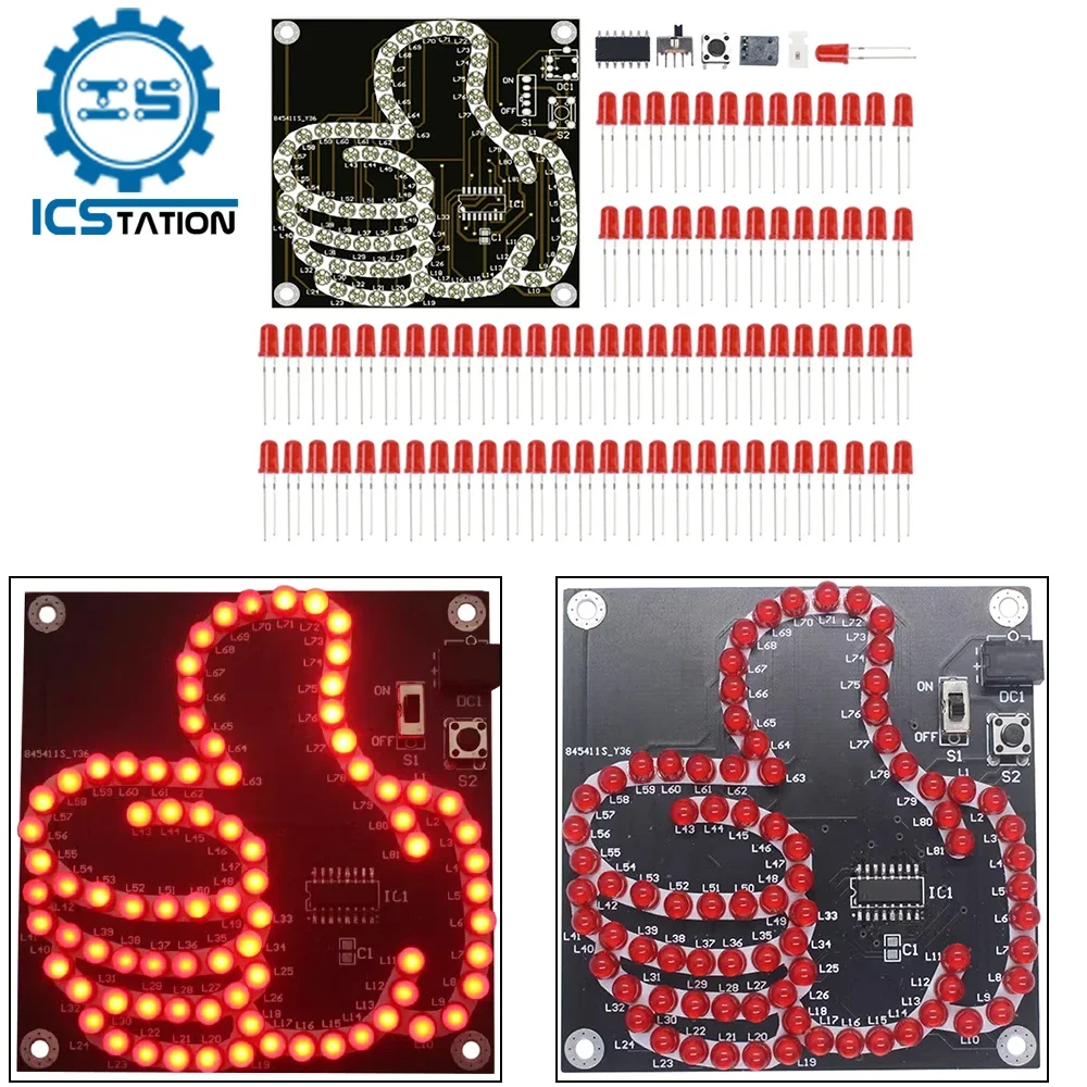 

DIY Electronic Kit 81 LED Thumb Sign Flashing Light Board Loop Flowing Lamp Microcontroller Module Soldering Project Practice