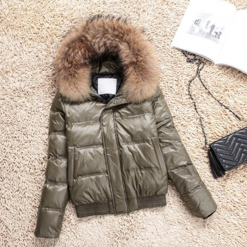 الخريف والشتاء أزياء المرأة أسفل سترة ركاب كبيرة مشعر طوق مقنعين قصيرة ضئيلة أسفل سترة #4