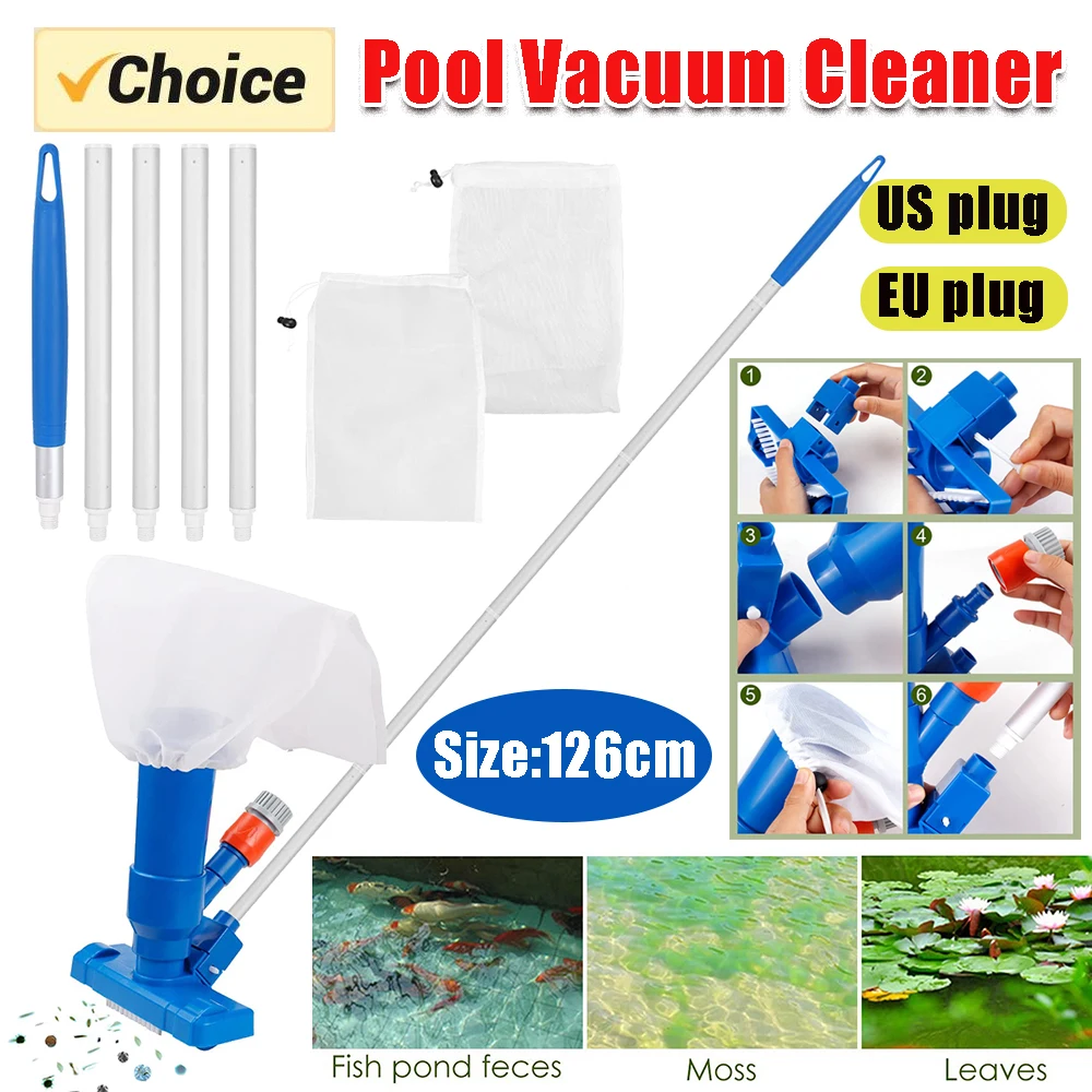 Professional Pool Vacuum Cleaning Tool 126CM Small Swimming Pool Cleaner Set Cleaner Brush for Hot Spring Outdoor EU/US Plug