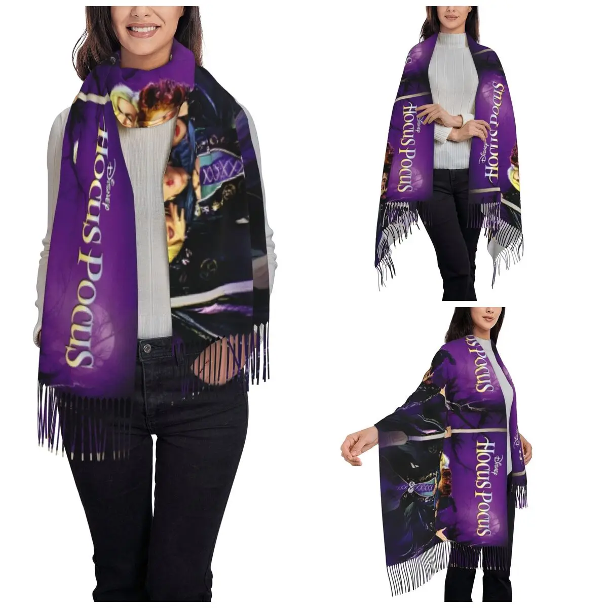 Women's Tassel Scarf Hocus Pocus Witch Movie Long Winter Fall Shawl Wrap Winifred Mary Sarah Gifts Cashmere Scarf