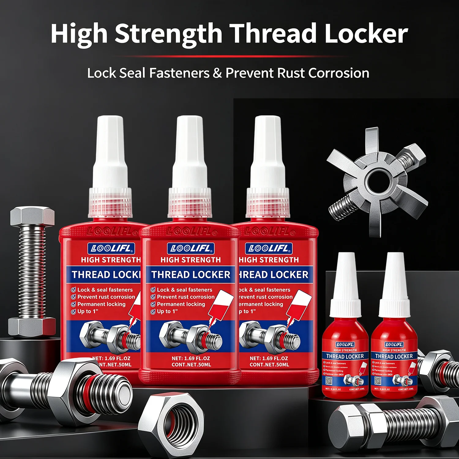 Loolifl Thread Locking Agent 50ml Red 271 Permanent Locking Nut and Bolt Thread Locking Agent Sealing and Locking Fasteners Anaerobic Curing Metal Adhesive