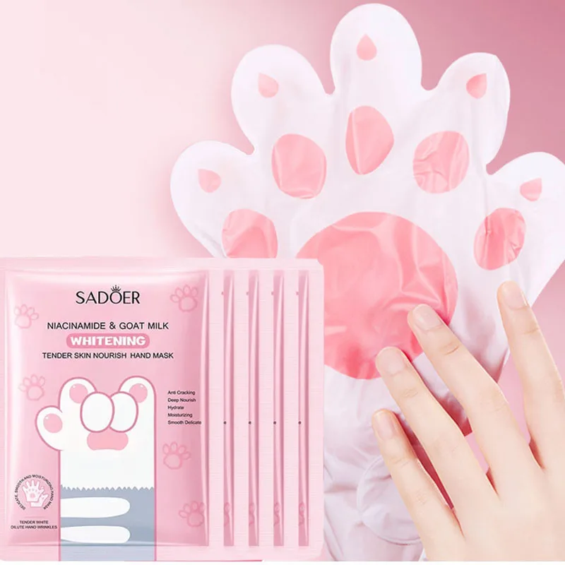 5 Pairs Goat Milk Nourishing Hand Mask Niacinamide Moisturizing Firming Whitening Hand Gloves Skin Care Products