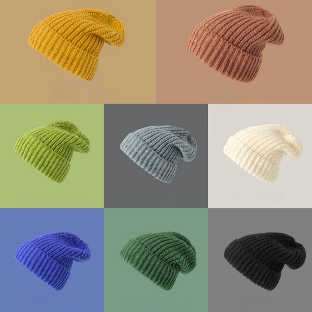 

Unisex Beanies Winter Knitted Hat Female Loose Autumn and Winter Ear Protection Warm Pile of Hats Solid Color Caps for Women