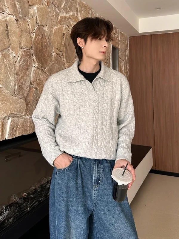 

Light ey V-Ne Twisted Knit Sweater Men's Wool Blend Casual Sle Inner Wear Top Autumn Winter Warm Polyester Fiber