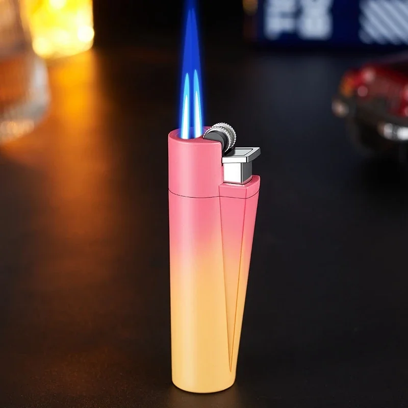 2023 New Portable Lighters Compact Dual Flame Butane Torch Lighters Grinding Wheel Windproof Metal Igniters Smoking Accessories