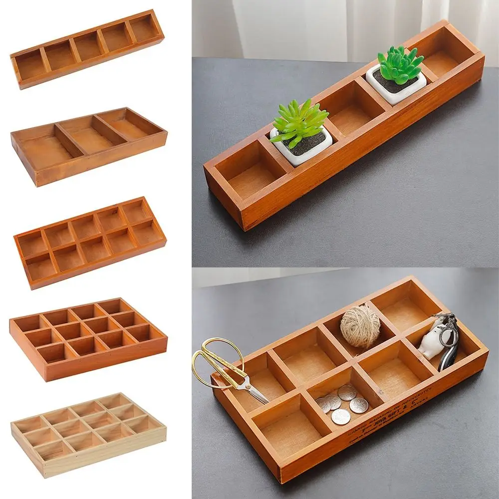 High Quality Multifunctional Succulent Flowerpot Multi-grids Vintage Storage Box Wooden Divided Drawer Flowerpot Wood Tray