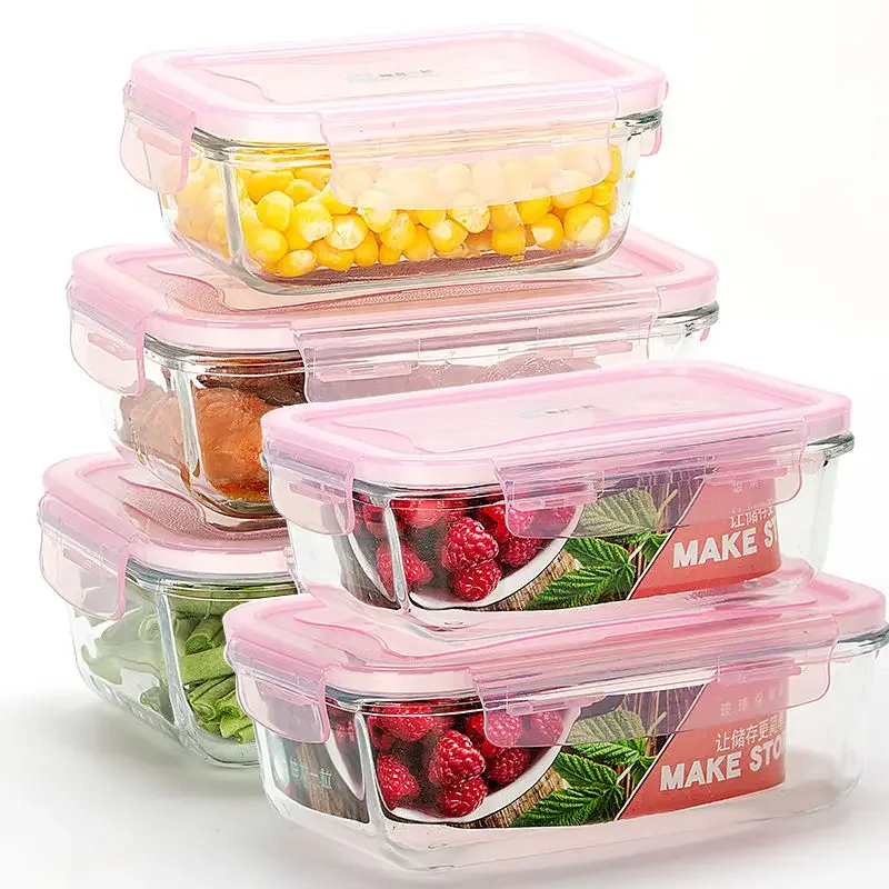 Glass Crisper 3pcs Lunch Box with Lid Bento Box Refrigerator Glass Bowl Preservation Bowl Food Container Bento Box Bento Lunch
