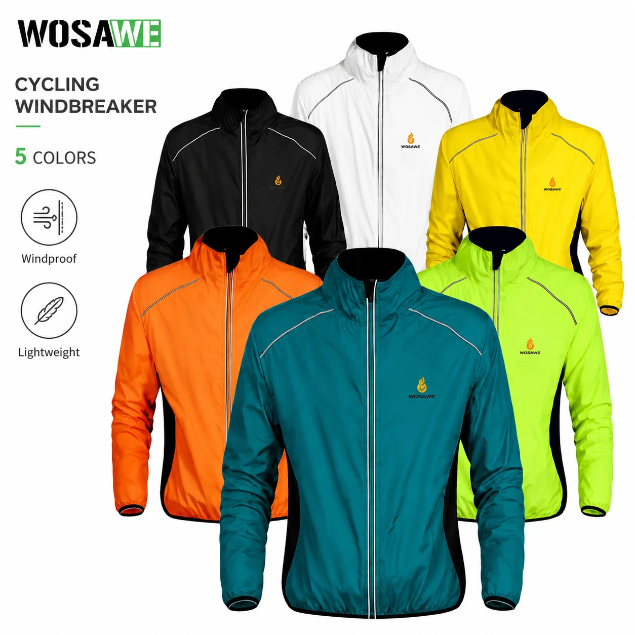 

WOSAWE Cycling Windbreaker Jacket Men Waterproof Windproof Lightweight MTB Road Bike Coat Outdoor Bicycle Riding Clothing