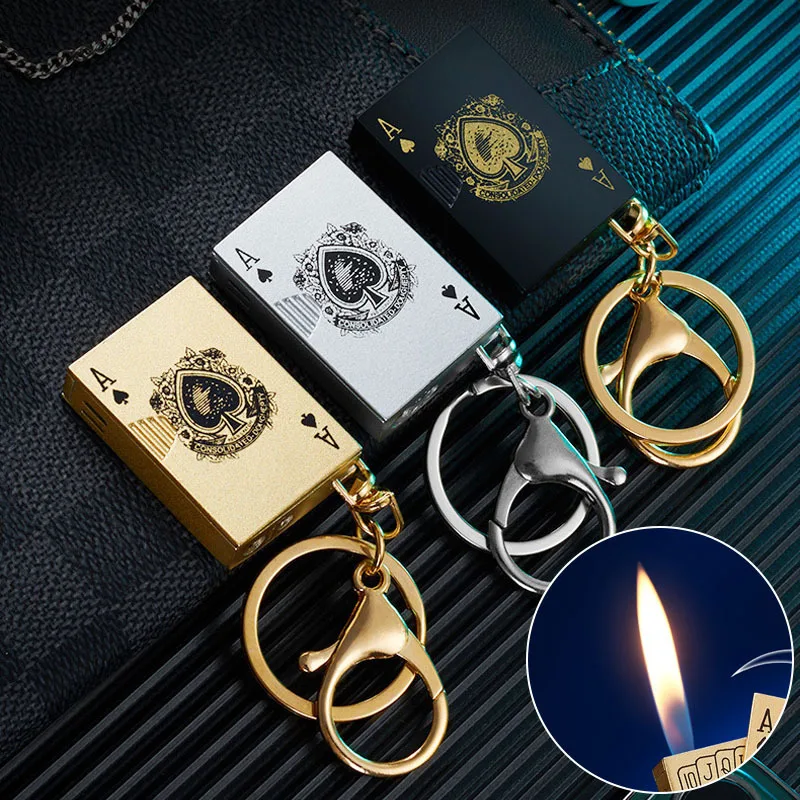 

New High Quality Mini Metal Open Flame Inflatable Lighter with Keychain Portable Cigarette Lighter Cigarette Accessories Gift