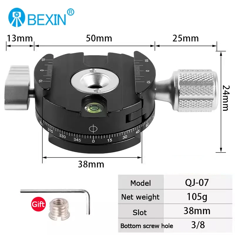 BEXIN Mini Quick Release Clamp 360 Degree Rotating Panorama Mount Clamp Seat Quick Release Plate Adapter For Dslr Camera Tripod