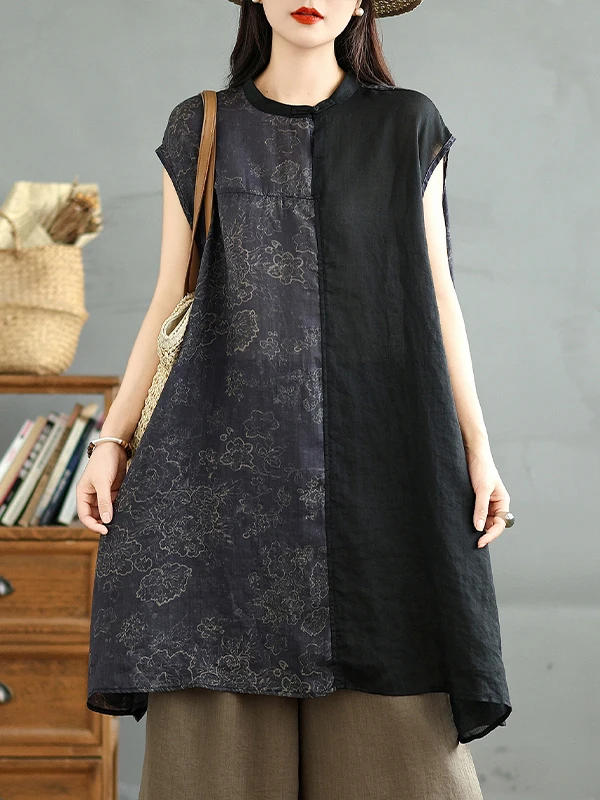 

Loose Casual Mid-Length Svel round Ne Printed T-irt Large Size Women's Summer Vest Ethnic Sle Comfortable Fit T-S...