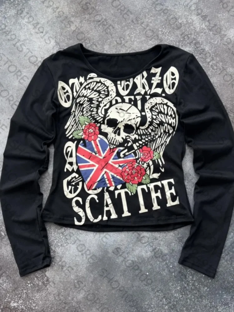 เสื้อครอปท็อปผู้หญิง เสื้อยืดลายกราฟิก Y2k ลายคิตตี้ เสื้อผ้าสไตล์กรันจ์ เสื้อยืด Y2k เสื้อสไตล์โกธิค เสื้อผ้ายุค 90s เสื้อครอปวินเทจผู้หญิง ลายคาวาอี้