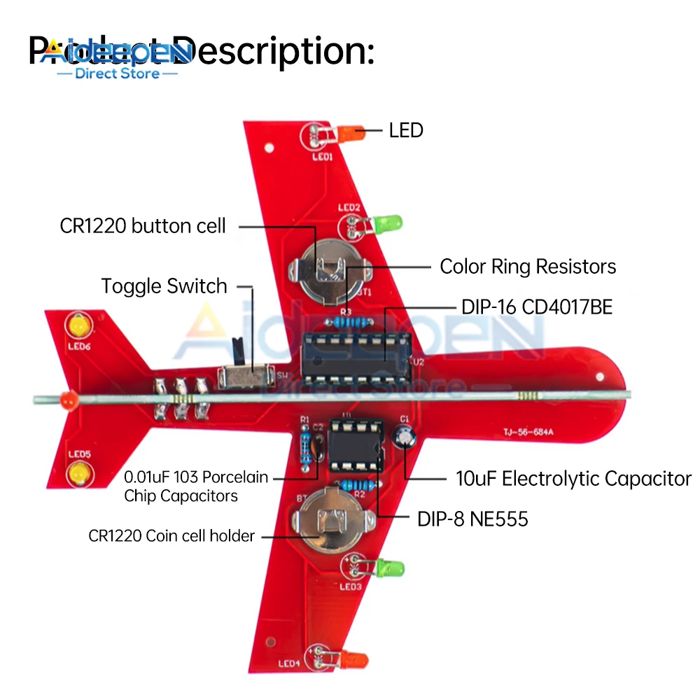 NE555+CD4017 Small Aircraft Flash Circuit Flowing Light Kit Fun Electronic Production DIY Welding Practice Parts