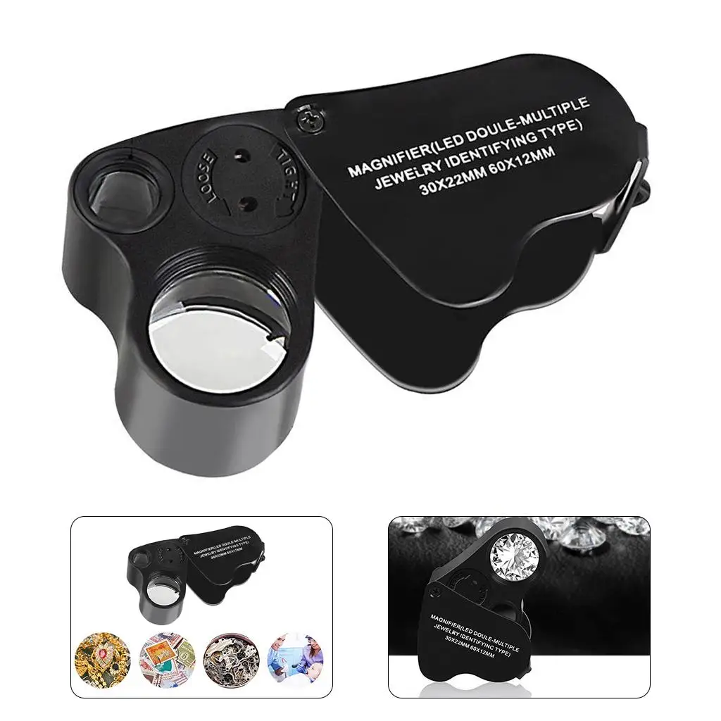 

30x 60x 9889 Pocket Magnifier with Dual Lenses for Jewelry Antiques & Jade Appraisal - Available in Black and Silver