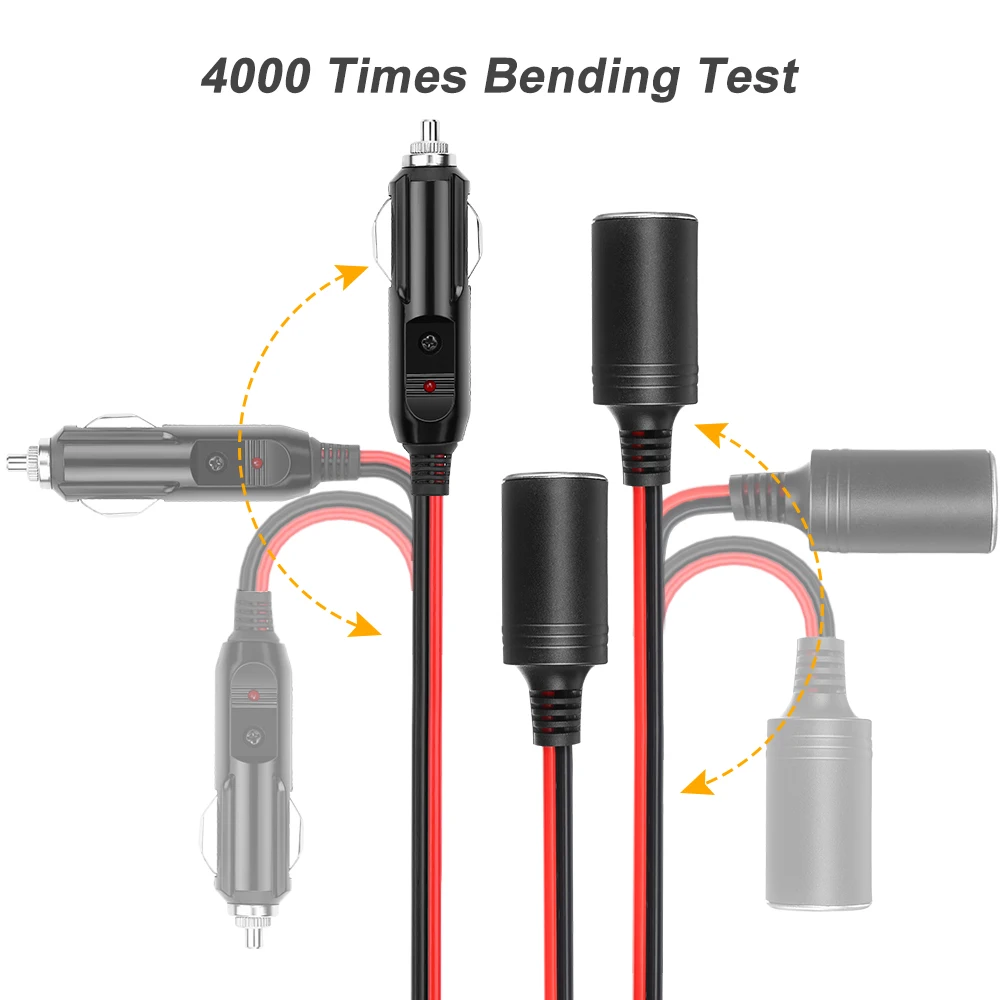 12/24V Car Cigarette Lighter Dual Port Cigarette Lighter Female Socket Plug Extension Cord Cable with 15A fuse