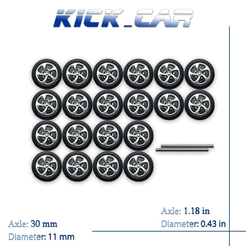 KicarMod ABS 1/64 Wheels with Rubber Tires 10 sets for 10 Model Cars Toy Wheels for Hot Wheels Hobby Detail-up Modified Parts