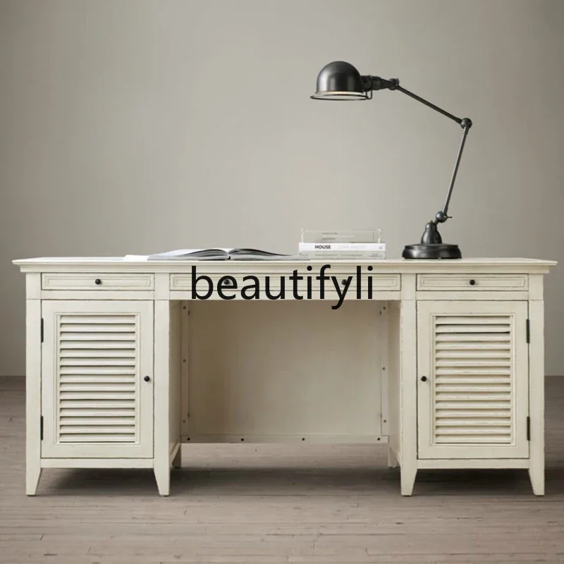 American Country Solid Wood Desk Computer Desk Student Study Table Household Desk Oak French Retro