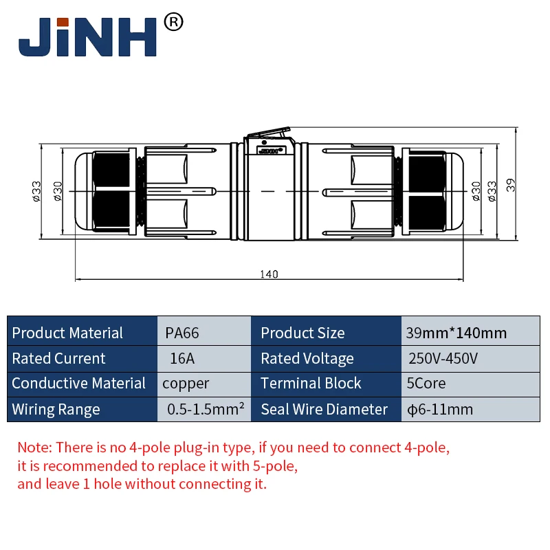 JINH CNP29 IP68 Waterproof Cable Connector Quick Connection Plug In Junction Male Female Insert  Electrical Terminal Adapter