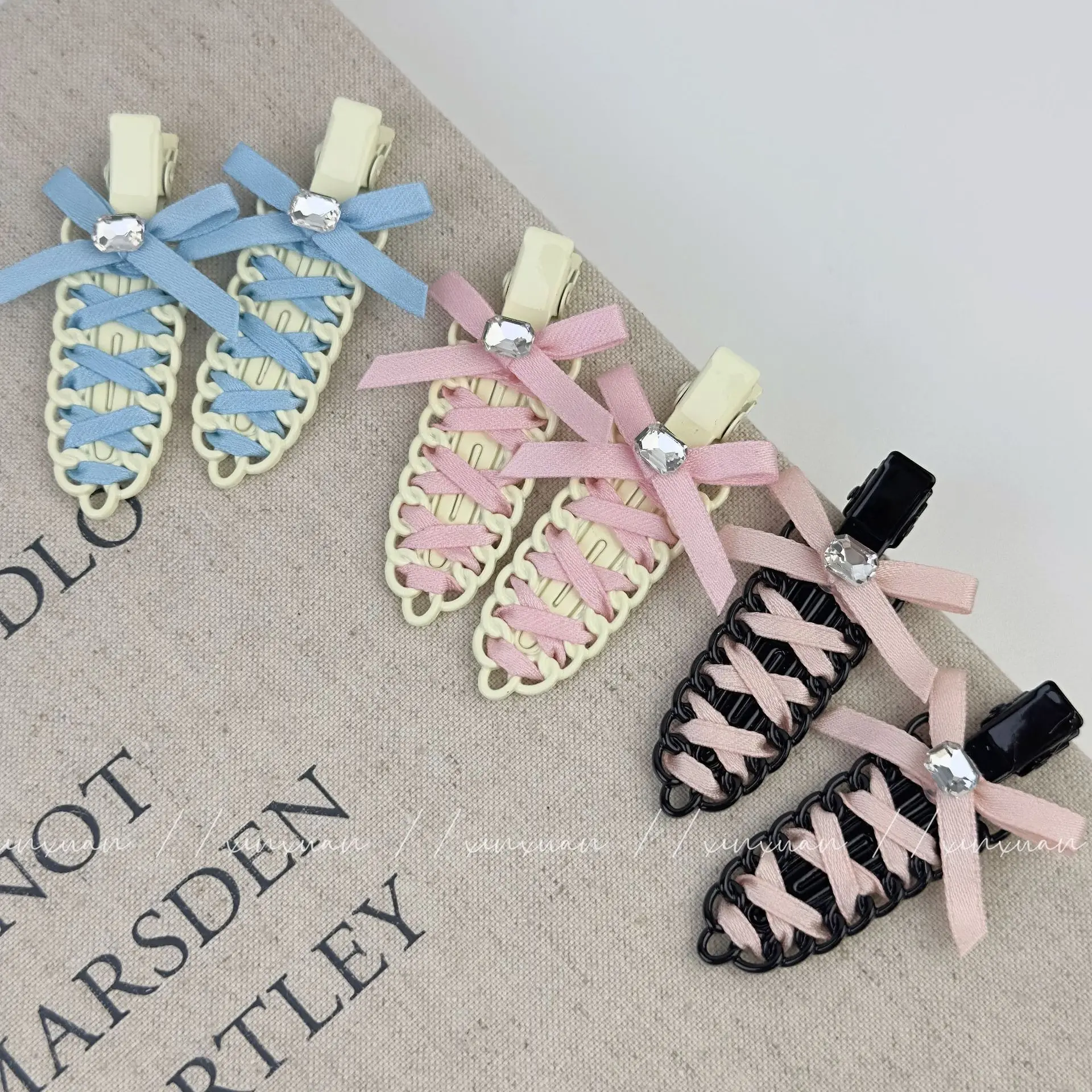 

Ballet Ribbon Bow Side Hair Fastener Duckbill Seamless for Makeup Sweet Cool Non Slip Soft Strong Hold Women Daily