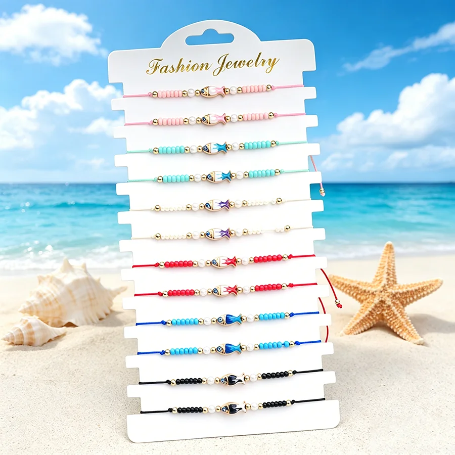 Noter Neues Bohemian Damen-Armband mit niedlichen Seestern-, Muschel- und Fisch-Anhängern – Vielseitiger Schmuck für den Strandurlaub – Detail 6