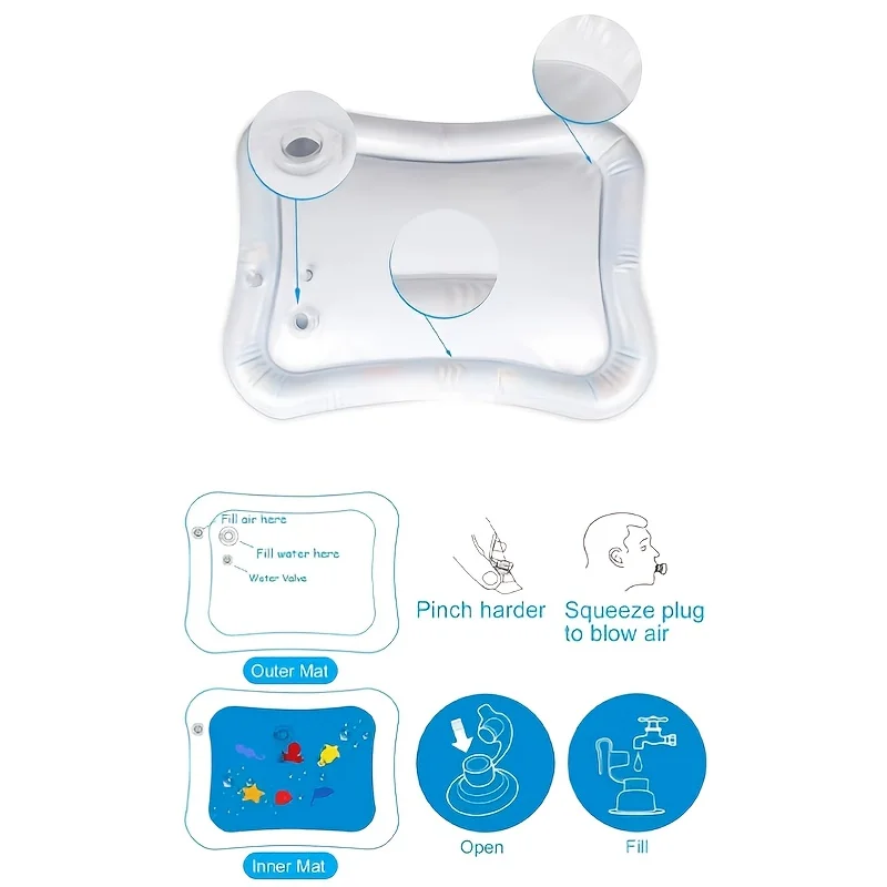 Infinno 팽창식 뱃살 타임 매트 프리미엄 아기 물놀이 매트, 유아 장난감