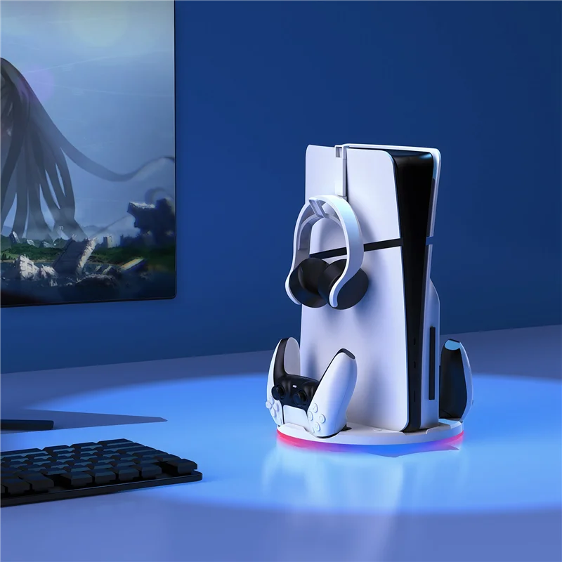 -A89Z para ps5 magro console doca de armazenamento com alça de luz rbg carregador doca + gancho multifuncional conveniente console doca fácil t