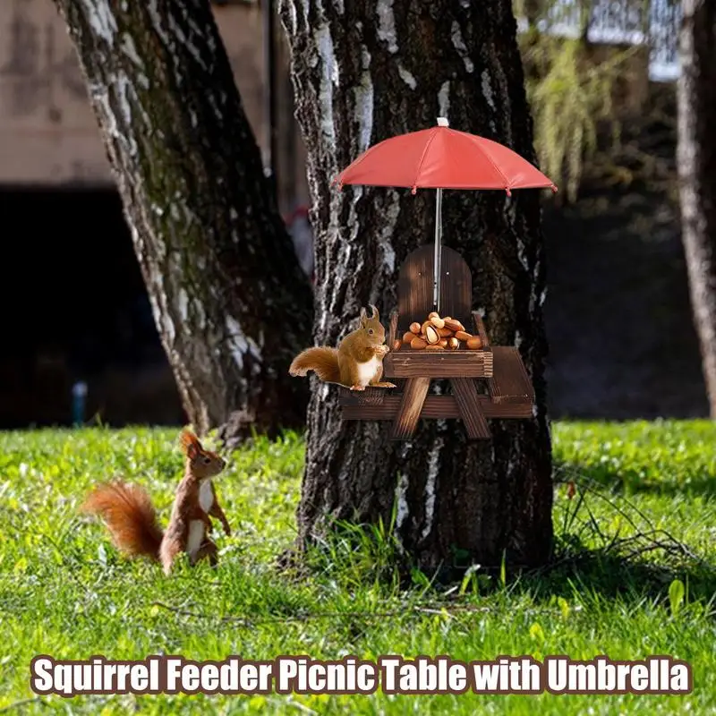 

Chipmunk Feeder Squirrels Birds Picnic Table With Umbrella Wildlife Eating Corn Holder Activity Space In Wood For Garden Terrace