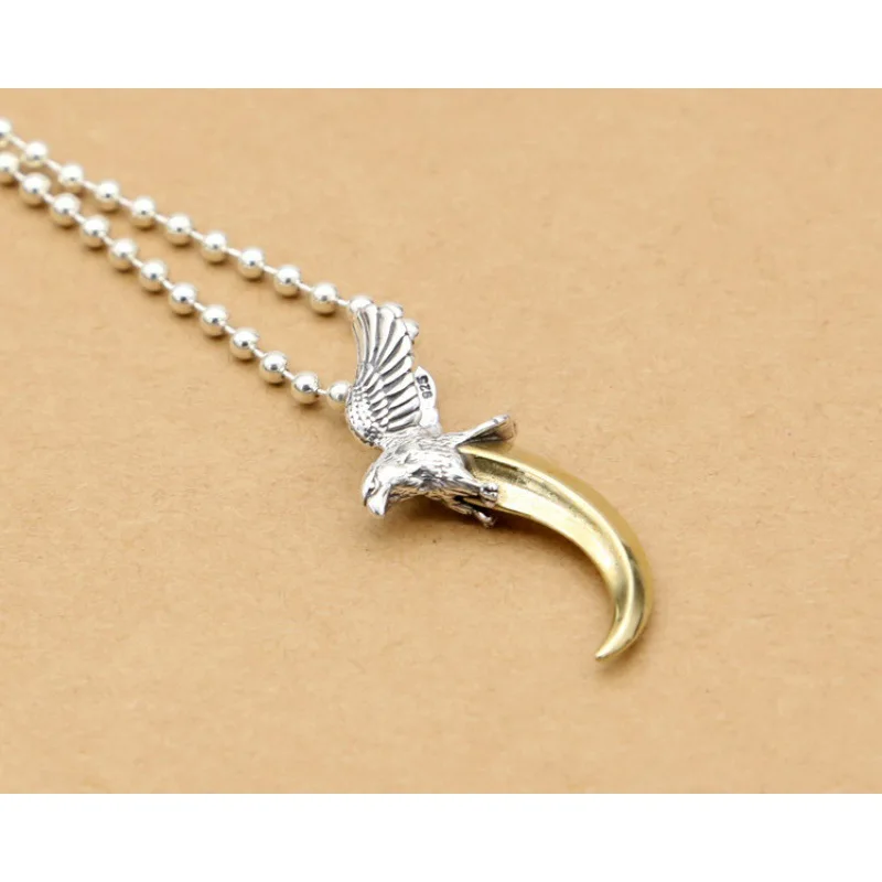 Wholesale S925 sterling silver ornament Korean-style chic and unique creative golden eagle popular men's necklace pendant