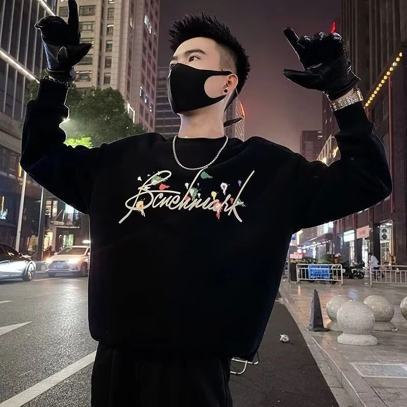 

Топы с принтом в корейском стиле, хлопковый мужской пуловер с рисунком, забавный винтажный эстетичный стиль 90-х годов в стиле Харадзюку, модный эмо, свободный теплый мужской свитшот