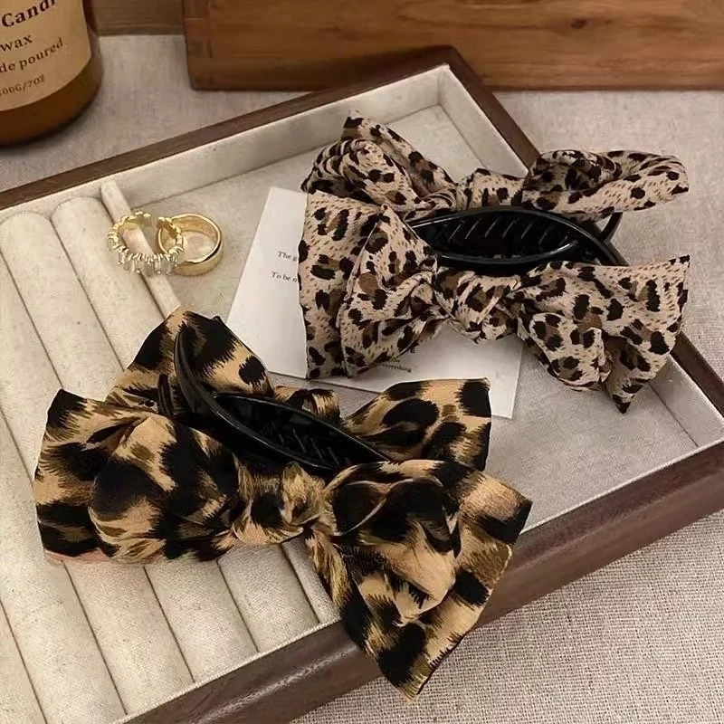 Leopard Print Hair Claw -  Trendy Bow Clip for Thick Hair
