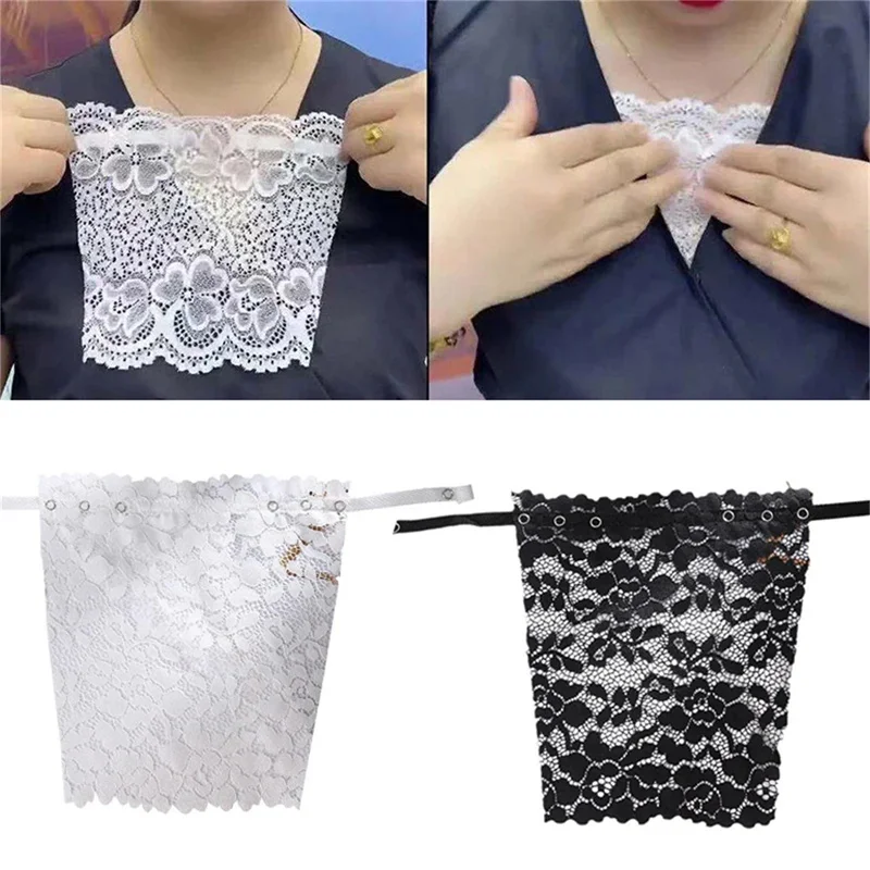 Women Summer Clip-On Floral Leaves Lace Mock Camisole Bra Insert Cleavage Cover Overlay Panel Vest Wrapped Chest Bandeau