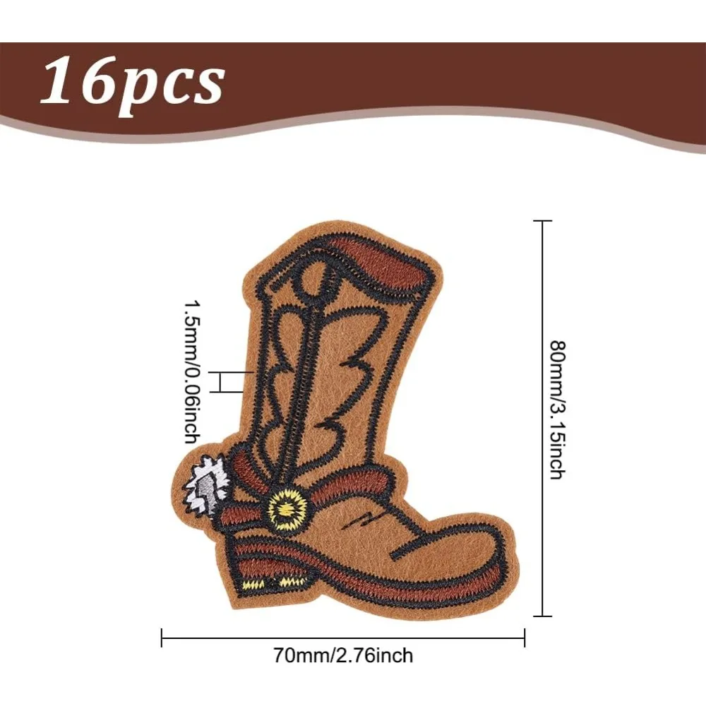 16PCS Cowboy Boots Iron On Patches 3.2x2.8 inch Computerized Embroidery Western Long Boot Appliques Non-Woven Fabrics Sew